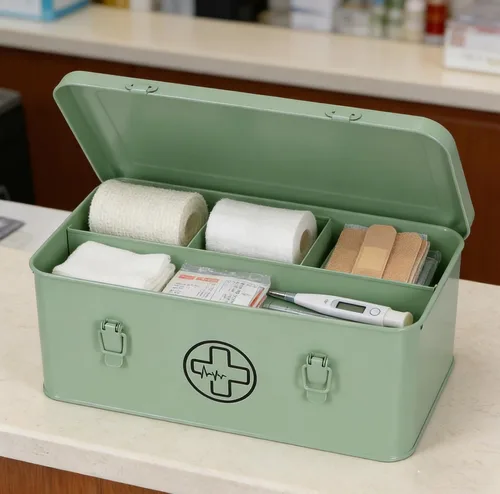 Miniatura 5 de Caja de primeros auxilios, botiquín de primeros auxilios, lata de almacenamiento de medicamentos de metal, caja vacía de primeros auxilios