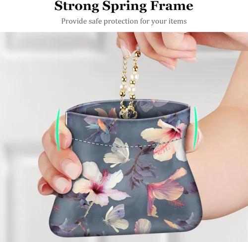 Miniatura 2 de Fintie - Monedero a presión, de cuero PU, monedero para cambio para mujer, Hibisco floreciente., Moda