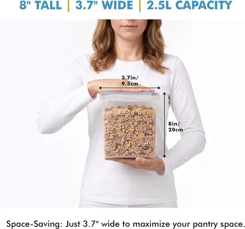Miniatura 7 de Shazo Paquete de 2 recipientes pequeños herméticos para cereales con tapas, perfecto para ahorrar espacio, sin BPA, organización de despensa