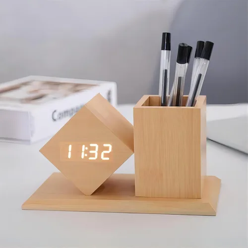 Miniatura 3 de Reloj despertador digital LED con pantalla de calendario de temperatura, ajuste de brillo de 3 niveles, activado por sonido, multifuncional
