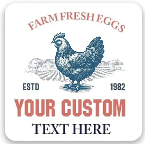 Etiquetas Adhesivas Personalizables para Cartones de Huevos de Gallina | Tamaños de 2"-4" | Etiquetas de Empaque Personalizadas para Huevos Frescos