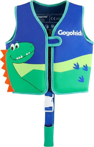 Gogokids Chaleco de natación para niños de 1-2-3-5-7-9 años, chaqueta de natación de neopreno para niños con correa de seguridad ajustable y Azul