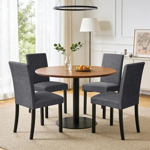 Miniatura 19 de CHUN YI Juego de 2 sillas de comedor tapizadas, sillas de comedor de tela con patas de madera maciza, sillas Parson modernas para cocina