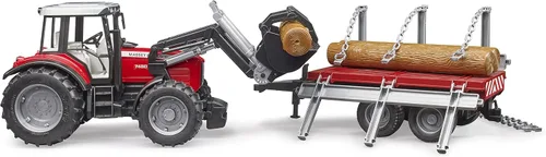 Miniatura 4 de bruder 02046 Massey Ferguson 7480 con cargador frontal y remolque de madera