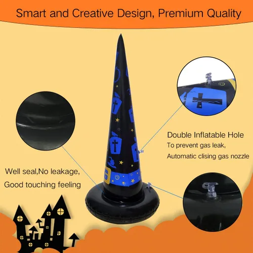 Miniatura 4 de Poptrend Paquete de 5 juguetes de Halloween, juegos inflables de sombrero de bruja para lanzar anillos, juego inflable de lanzamiento de anillos