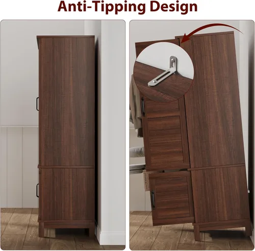 Miniatura 6 de GarveeHome Armario de 72 pulgadas de alto con 4 puertas, armario grande de madera con barra para colgar y estantes ajustables, armario