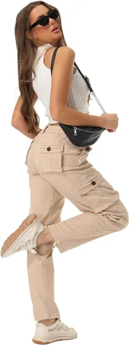 Miniatura 6 de Pantalones cargo de trabajo para mujer, de algodón, con 8 bolsillos, informal, estilo de combate militar
