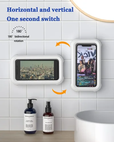Miniatura 7 de Mistriddle Soporte impermeable para teléfono de ducha con rotación de 360°, ángulo ajustable, soporte de teléfono montado en la pared para espejo