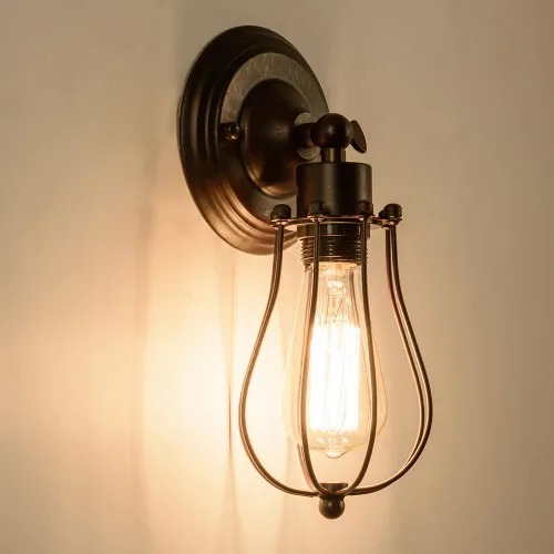 Miniatura 5 de LULING Aplique de pared industrial con iluminación vintage, lámpara ajustable de alambre rústico, jaula de metal, pantalla de luz de pared
