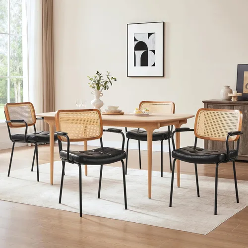 Miniatura 12 de Art Leon Sillas de comedor con respaldo de caña – Juego de 2 sillas modernas de mediados de siglo, sillas de comedor tapizadas de piel sintética