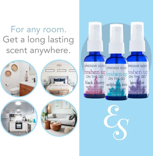 Miniatura 5 de Expressive Scent Ambientador de aire de 1 onza para eliminar olores, perfecto para viajes y hogar, automóvil, baño, cocina, oficina (lluvia azul)