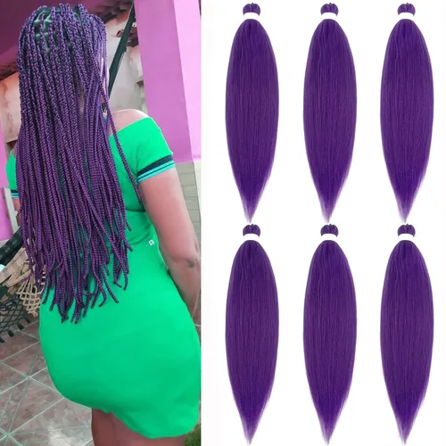 Miniatura 46 de pelo trenzado preestirado marrón, pelo trenzado Kanekalo, pelo trenzado preestirado de 26 pulgadas, 6 paquetes plegados, textura Yaki, extensiones