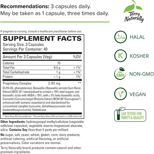 Miniatura 2 de Terry Naturally Curamin (paquete de 2) – 120 cápsulas veganas – Suplemento para aliviar el dolor no adictivo con curcumina de cúrcuma, boswellia