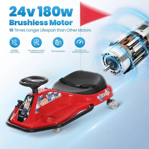 Miniatura 7 de 24V Go Kart Eléctrico de Derivación para Niños de 3+ años, Karts para Montar, Ruedas Luminosas Mejoradas, Interruptor de Dos Velocidades, Antivuelco