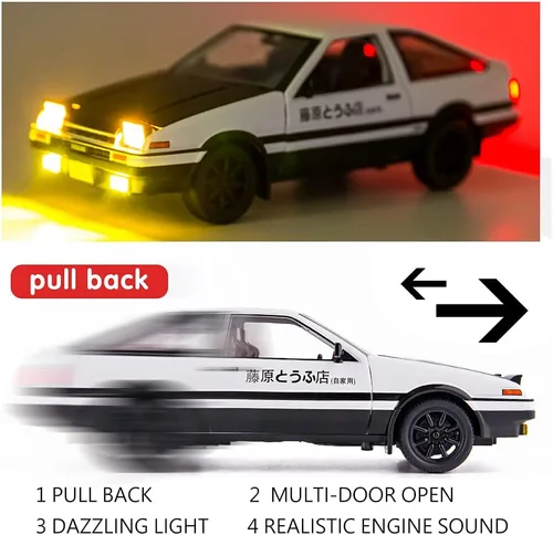 Miniatura 4 de BDTCTK 1/24 AE86 Initial D Model Car Coche de juguete grande, auto de juguete de aleación de zinc con sonido y luz para regalo de niños y niñas