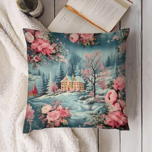 Miniatura 4 de Funda de cojín decorativa para sofá de 22 x 22 pulgadas, diseño de villancicos de Navidad, para sala de estar feliz invierno, para sofá Patrón 4
