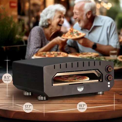 Miniatura 3 de Slice Box - Horno eléctrico para pizza al aire libre, cocina en encimera, calienta hasta 750 grados, termómetro digital, piedra de pizza y cáscara