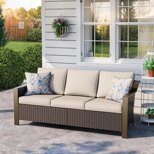 Miniatura 9 de Juego de 2 sillas giratorias de metal para patio, juego de muebles de conversación de mimbre, tapizados y mecedoras deslizantes de 360 grados, ratán