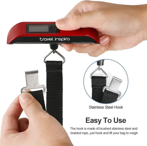 Miniatura 9 de travel inspira Báscula de equipaje, báscula digital de equipaje, báscula de equipaje, 110 libras110.2lbs, batería incluida, Báscula digital