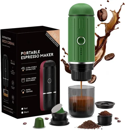 Miniatura 12 de Máquina de café espresso portátil con autocalentamiento de 3-4 minutos, cafetera eléctrica recargable de 12 V, 19 bares, compatible con cápsulas NS