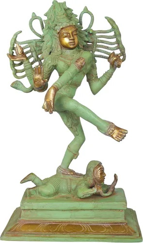 Miniatura 5 de Shiva de baile de 14 pulgadas en latón, hecho a mano, fabricado en la India, estatua de latón, color verde y dorado Sindoori Oro Verde