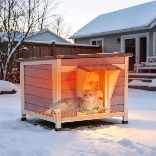 Miniatura 7 de Cat House - Casa para gatos con cortina para gatos con aislamiento, techo resistente a la intemperie (cubierta individual)