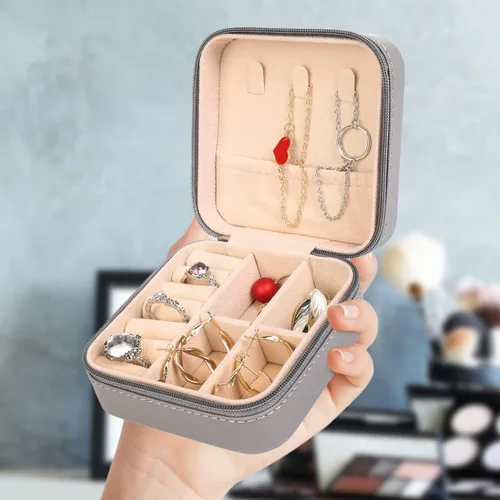 Miniatura 8 de KElofoN Organizador de joyas de viaje, joyero de viaje, caja organizadora de joyas pequeña para niñas y mujeres (1, gris completo)