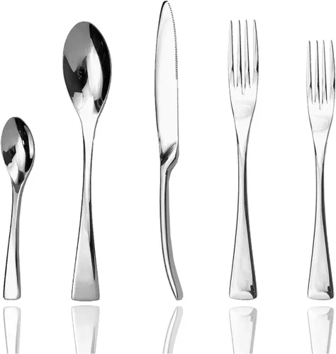 Miniatura 9 de JASHII Juego de cubiertos de 20 piezas de acero inoxidable multicolor para 4, utensilios de comida, incluye tenedores, cuchillos, cucharas, aptos
