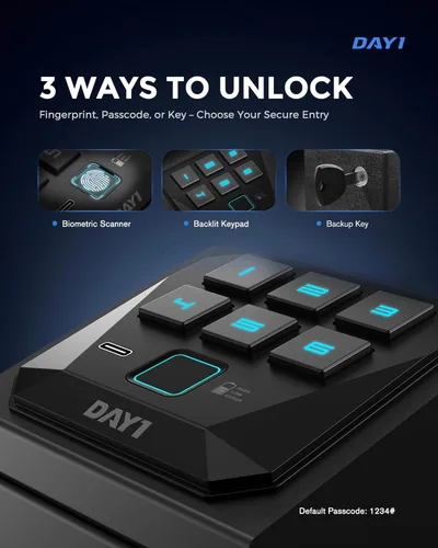 Miniatura 4 de DAYI Caja fuerte biométrica para pistola, caja fuerte para pistola de huellas dactilares con 3 maneras de acceso rápido y función silenciosa