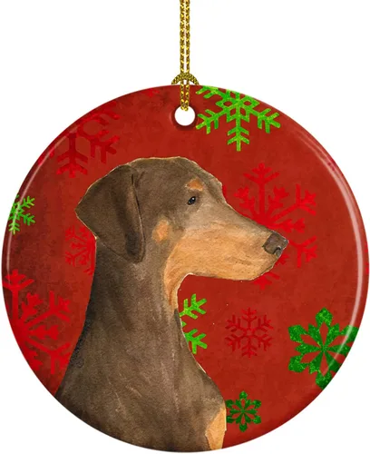 Miniatura 94 de Caroline's Treasures Bulldog English - Copos de nieve rojos y verdes, adorno de cerámica de Navidad, decoración colgante para el hogar, Navidad