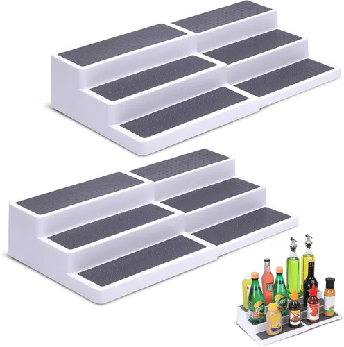 Miniatura 10 de CiWiVOKi Organizador de especias expandible de 3 niveles, estante de especias de plástico blanco/gris, longitud ajustable de 14.6 a 25.8 pulgadas