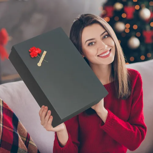 Miniatura 7 de Giftilious Cajas de regalo negras, un juego de 5 cajas de regalo con tapas para regalos, cajas preenvueltas para regalos, caja de regalo resistente
