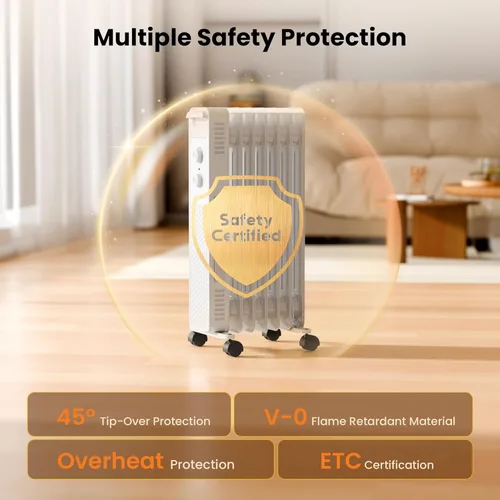 Miniatura 4 de Calentador de radiador eléctrico portátil, calentadores de espacio llenos de aceite con 3 ajustes de calor, termostato ajustable, protección contra