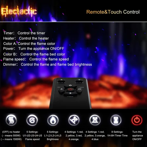 Miniatura 4 de Electactic Estufa eléctrica de chimenea de 24 pulgadas, estufa de chimenea infrarroja independiente, llama 3D controlable, 4 colores variables