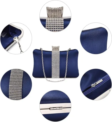 Miniatura 5 de DA BODAN Bolso de mano Jane de satén con diamantes de imitación para mujer para noche novia graduación fiesta bolso cruzado con cadena