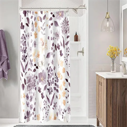 Miniatura 39 de MAYZUS Cortina de ducha con flores azules acuáticas, lindas cortinas de tela con flores para baño, juego de cortinas de tela de aguamarina
