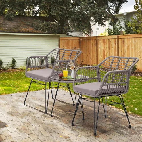 Miniatura 3 de KROFEM - Juego de 3 piezas de muebles de mimbre para patio estilo bistró, incluye 2 sillas de ratán y mesa con tapa de vidrio, ideal para porche