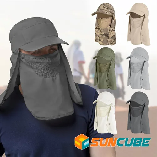 Miniatura 8 de SUN CUBE Sombrero de sol de pesca con solapa para el cuello y cubierta facial, UPF50+ gorra de protección UV de ala ancha para hombres y mujeres