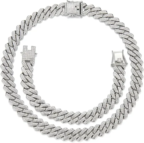 Miniatura 2 de Cadena y pulsera de eslabones cubanos de oro y plata para hombres y mujeres Collar de diamantes Iced Out Miami Cuban Hip Hop Joyería