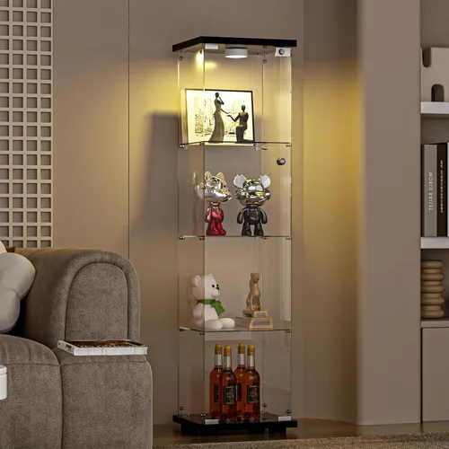 Miniatura 24 de FANYUSHOW Vitrina de cristal con doble puerta y cerradura, estilo de instalación rápida, gabinete Curio de 4 estantes de vidrio templado de 5mm
