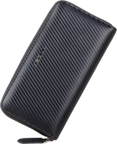 Miniatura 14 de VISOUL Cartera larga de cuero con cremallera para hombres y mujeres con bloqueo RFID, cartera larga de embrague grande con cremallera, Negro