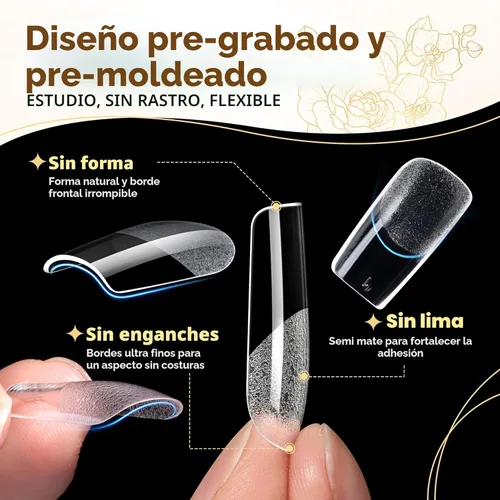 Miniatura 3 de UNA GELLA Uñas postizas cuadradas, 504 puntas de uñas de gel transparentes a presión, preforma para uñas cuadradas de cobertura completa, uñas
