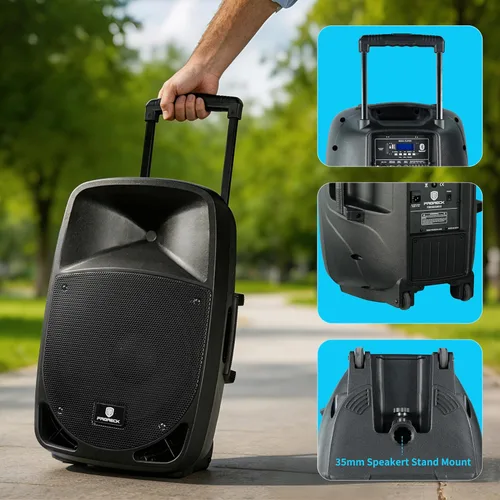 Miniatura 6 de PRORECK FREEDOM sistema de 15 bocinas de graves portátiles de 15 pulgadas recargables, bocina de DJ/PA de 800 vatios y 2 vías con lector de tarjetas