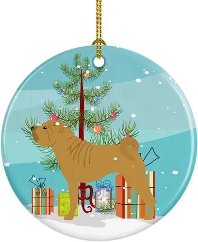 Miniatura 42 de Caroline's Treasures Bulldog inglés «Merry Christmas» adorno de cerámica para árbol de Navidad, decoración colgante para el hogar, Navidad, fiestas
