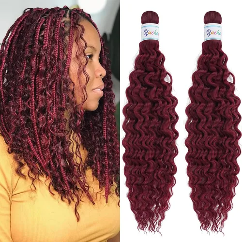 Miniatura 29 de Cabello para trenzar rizado ondulado negro 1B preestirado de onda oceánica profunda de ganchillo bohemio para trenzar de 16 pulgadas, 2 paquetes