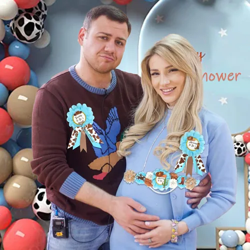 Miniatura 6 de Decoraciones de vaquero para baby shower, banda de maternidad de vaquero azul para baby shower, diseño de vaquero para mamá para ser papá para baby