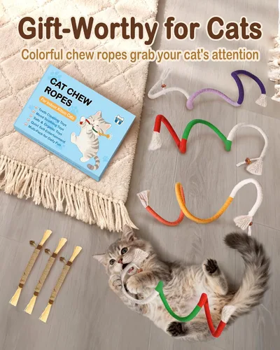 Miniatura 6 de Juguetes de cuerda masticable para gatos, 6 piezas con hierba gatera, juguetes de dentición para gatos de interior para gatitos, juguetes