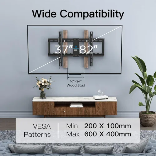 Miniatura 2 de PERLESMITH Soporte de TV con certificación UL para la mayoría de televisores de 37 a 85 pulgadas, soporte de pared universal para TV de 16 a 24