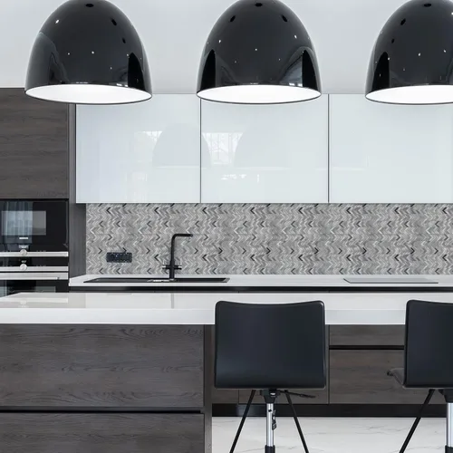 Miniatura 4 de Azulejo de espiga gris para salpicaduras de pelar y pegar, superficie de metal cepillado de aluminio autoadhesivo para azulejos de pared