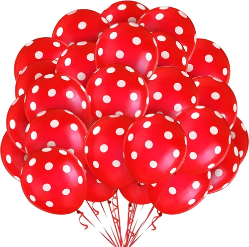 Sumind 100 globos de látex de lunares negros y rojos, decoraciones de mariquita y fresa para decoración de fiestas, cumpleaños, suministros de boda